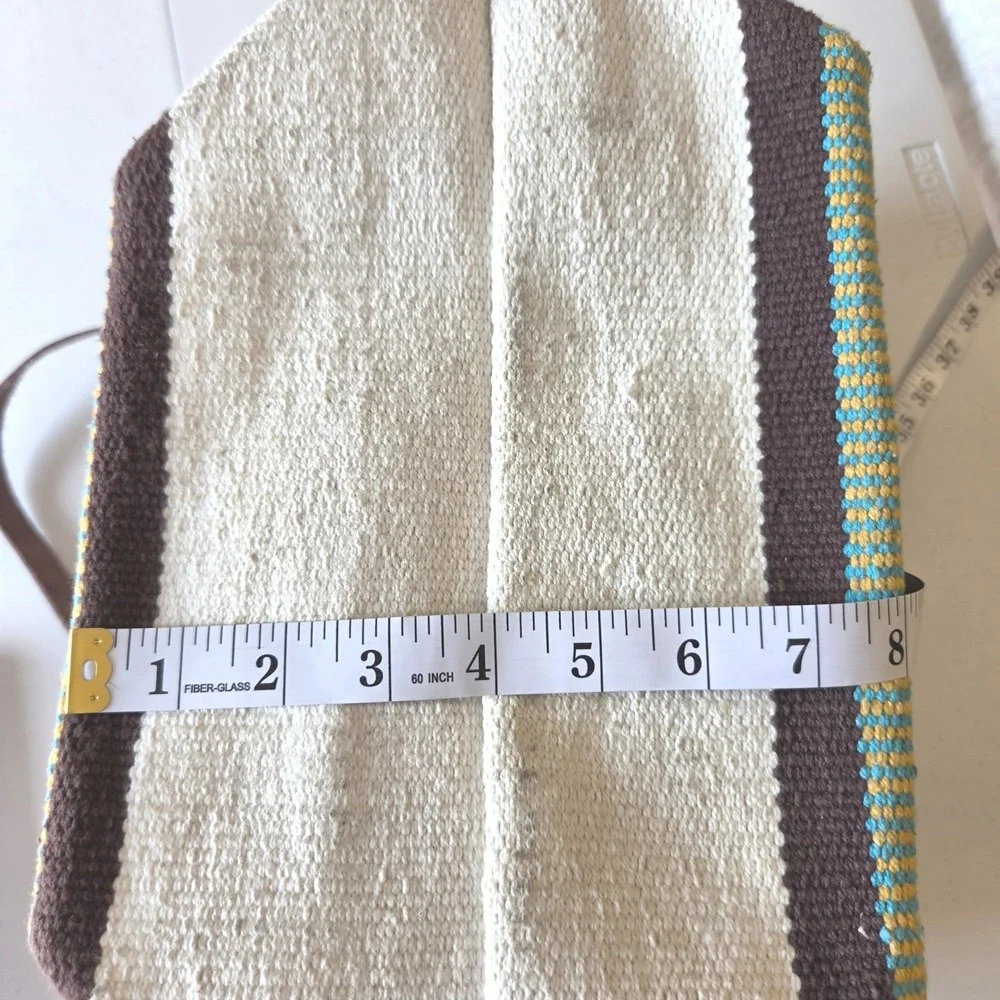 Prüne Woven Southwestern Geometric Tote Bag Cream Red Leather Straps Large